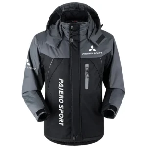 Pajero Sport Exclusive Logo Outdoor Plush Charging Suit Waterproof Windproof Jacket Detachable Hood BLC21525A1PJS - Black
