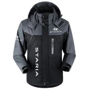 Staria Exclusive Logo Outdoor Plush Charging Suit Waterproof Windproof Jacket Detachable Hood BLC21525A1SRA - Black