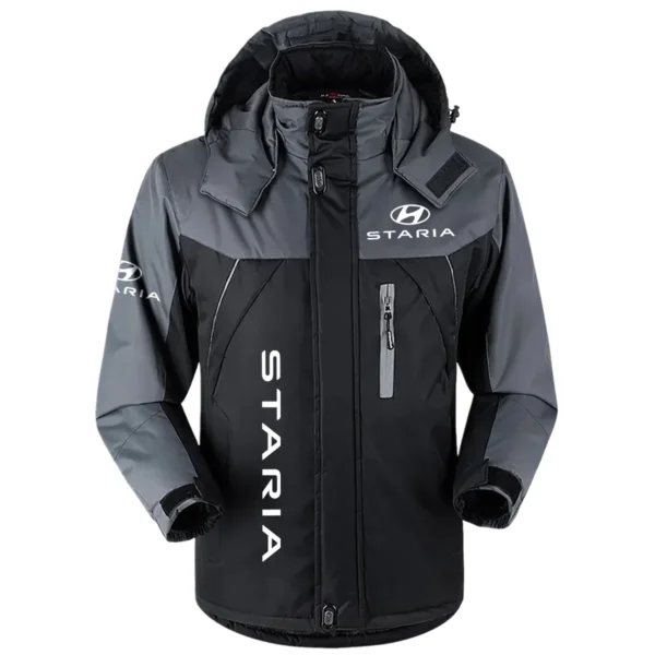 Staria Exclusive Logo Outdoor Plush Charging Suit Waterproof Windproof Jacket Detachable Hood BLC21525A1SRA - Black
