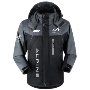 Alpine F1 Team Exclusive Logo Outdoor Plush Charging Suit Waterproof Windproof Jacket Detachable Hood BLF130525A1ALP - Black