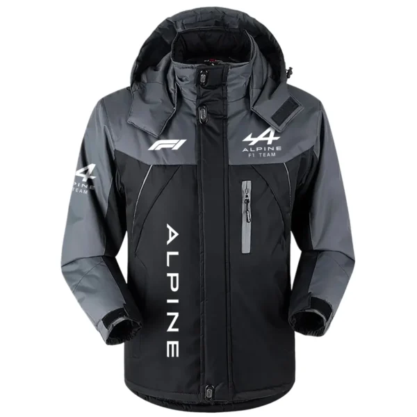 Alpine F1 Team Exclusive Logo Outdoor Plush Charging Suit Waterproof Windproof Jacket Detachable Hood BLF130525A1ALP - Black