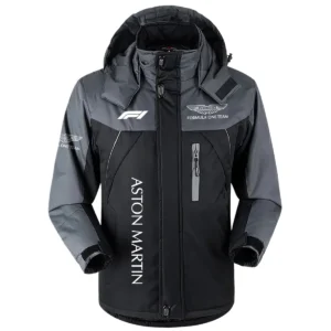 Aston Martin F1 Team Exclusive Logo Outdoor Plush Charging Suit Waterproof Windproof Jacket Detachable Hood BLF130525A1AM - Black