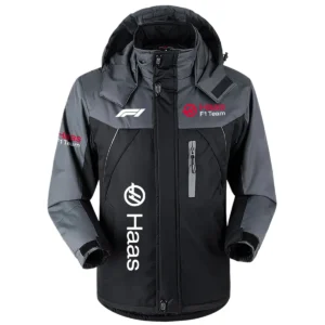 Haas F1 Team Exclusive Logo Outdoor Plush Charging Suit Waterproof Windproof Jacket Detachable Hood BLF130525A1HAAS - Black