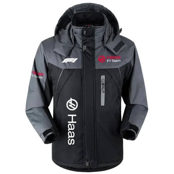 Haas F1 Team Exclusive Logo Outdoor Plush Charging Suit Waterproof Windproof Jacket Detachable Hood BLF130525A1HAAS - Black