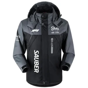 Kick Sauber F1 Team Exclusive Logo Outdoor Plush Charging Suit Waterproof Windproof Jacket Detachable Hood BLF130525A1KS - Black
