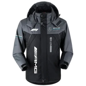 Mercedes F1 Team Exclusive Logo Outdoor Plush Charging Suit Waterproof Windproof Jacket Detachable Hood BLF130525A1MER - Black