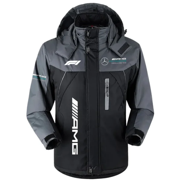 Mercedes F1 Team Exclusive Logo Outdoor Plush Charging Suit Waterproof Windproof Jacket Detachable Hood BLF130525A1MER - Black