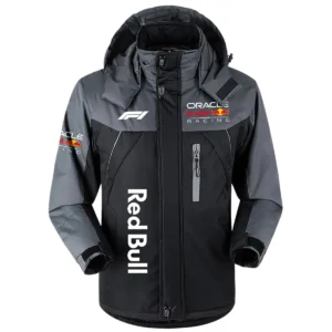 Red Bull Racing F1 Team Exclusive Logo Outdoor Plush Charging Suit Waterproof Windproof Jacket Detachable Hood BLF130525A1RBR - Black