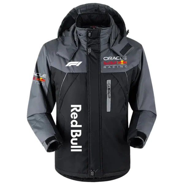 Red Bull Racing F1 Team Exclusive Logo Outdoor Plush Charging Suit Waterproof Windproof Jacket Detachable Hood BLF130525A1RBR - Black