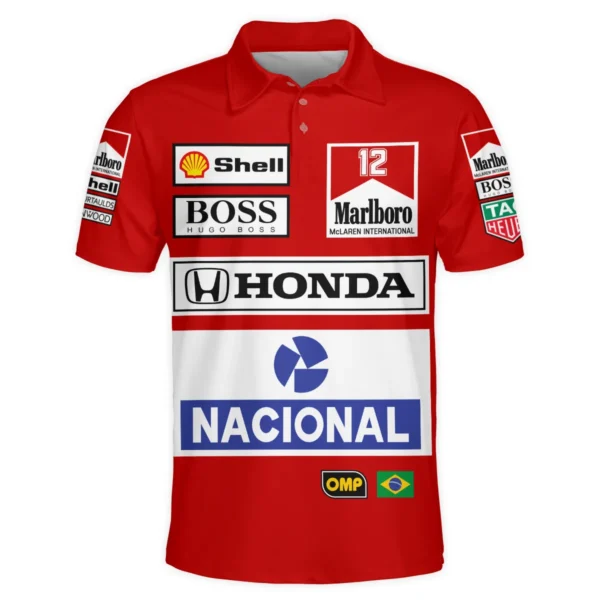 1988 Ayrton Senna Honda Race Suit Marlboro McLaren Polo Shirt BL3725A2PL - Image 2
