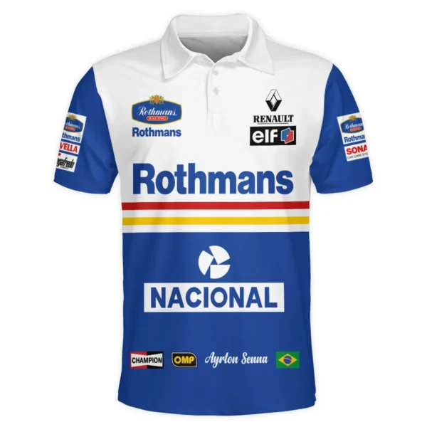 1994 Ayrton Senna Rothmans Williams Renault F1 Racing Team Polo Shirt BL3725A6PL - Image 2