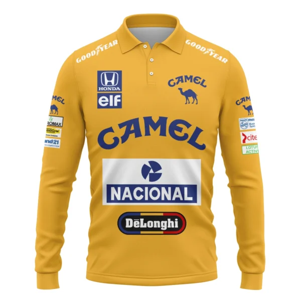 1987 Ayrton Senna Camel Honda Formula 1 Racing Team Long Polo Shirt BL3725A5LPL - Image 2