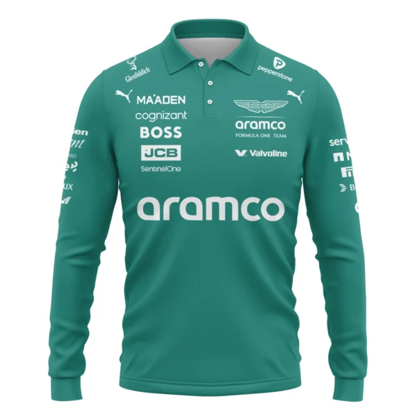 2025 Aston Martin F1 Race Suit Long Polo Shirt BLVA120725A04AMLPL - Image 2