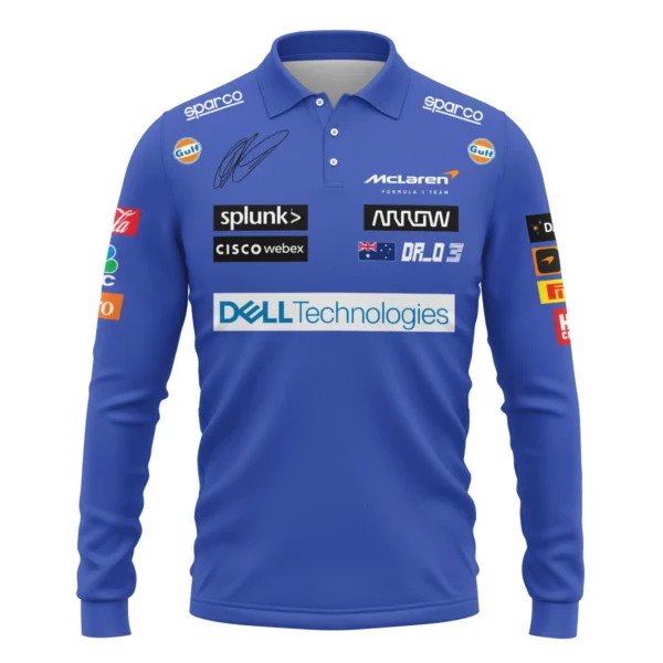 2021 Daniel Ricciardo McLaren F1 Team Race Suit Long Polo Shirt BLVA180725A03LPL - Image 2