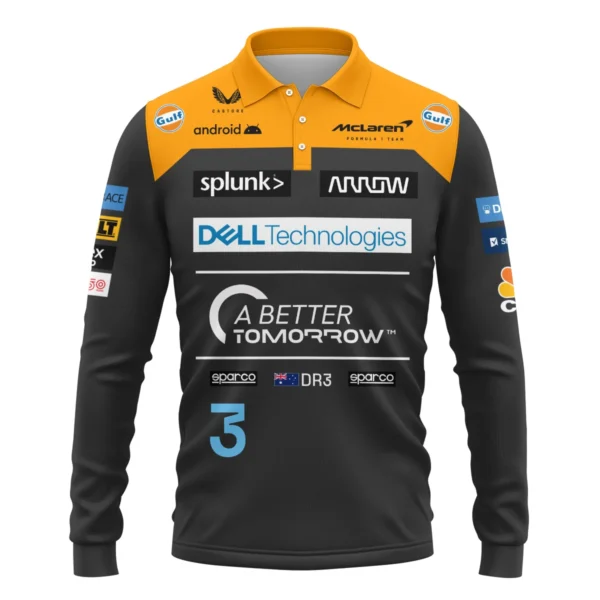 2022 Daniel Ricciardo McLaren F1 Team Race Suit Long Polo Shirt BLVA180725A06LPL - Image 2