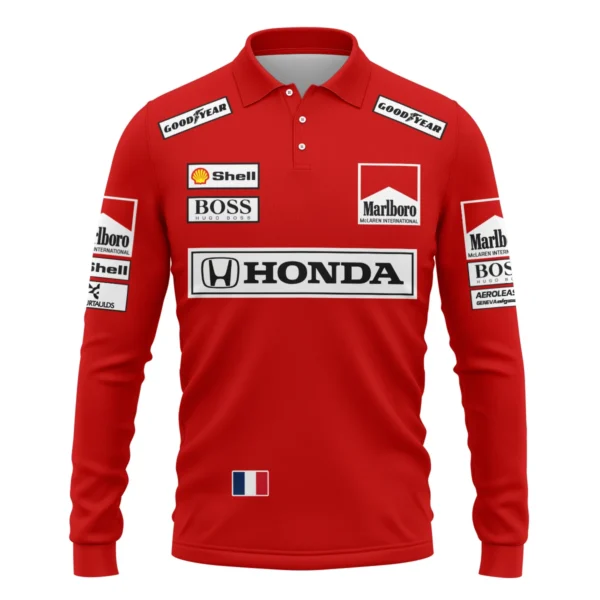 1989 Alain Prost Racing Costume Ferrari F1 Team Long Polo Shirt BLVAAP070725A01LPL - Image 2