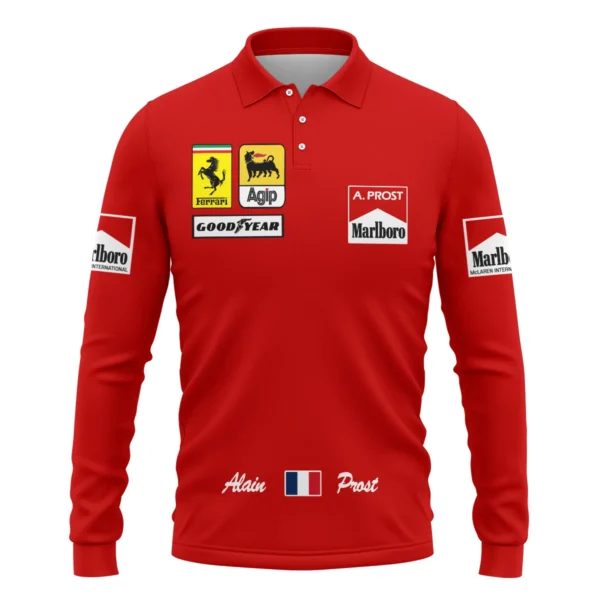 1990 Alain Prost Racing Costume Ferrari F1 Team Long Polo Shirt BLVAAP070725A02LPL - Image 2