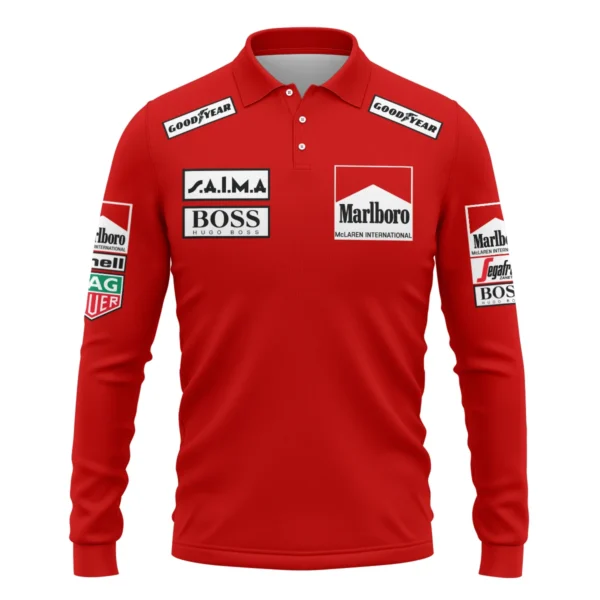 1985 Alain Prost Racing Suit McLaren F1 Team Long Polo Shirt BLVAAP070725A04LPL - Image 2