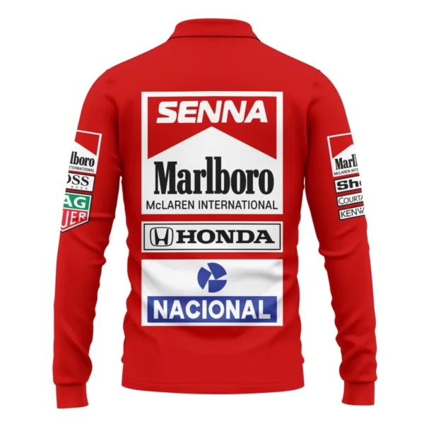 1988 Ayrton Senna Honda Race Suit Marlboro McLaren Long Polo Shirt BL3725A2LPL - Image 3