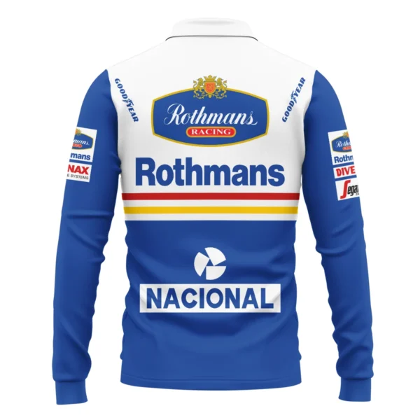 1994 Ayrton Senna Rothmans Williams Renault F1 Racing Team Long Polo Shirt BL3725A6LPL - Image 3