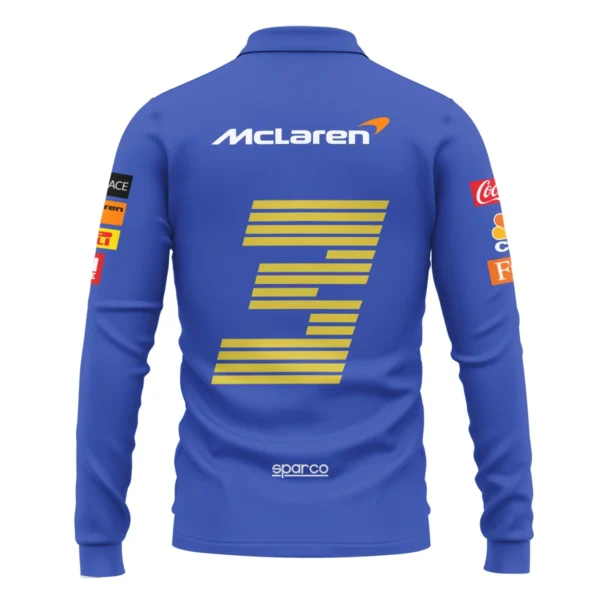 2021 Daniel Ricciardo McLaren F1 Team Race Suit Long Polo Shirt BLVA180725A03LPL - Image 3