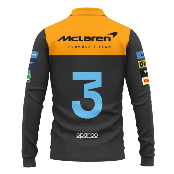 2022 Daniel Ricciardo McLaren F1 Team Race Suit Long Polo Shirt BLVA180725A06LPL - Image 3