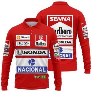 1988 Ayrton Senna Honda Race Suit Marlboro McLaren Long Polo Shirt BL3725A2LPL