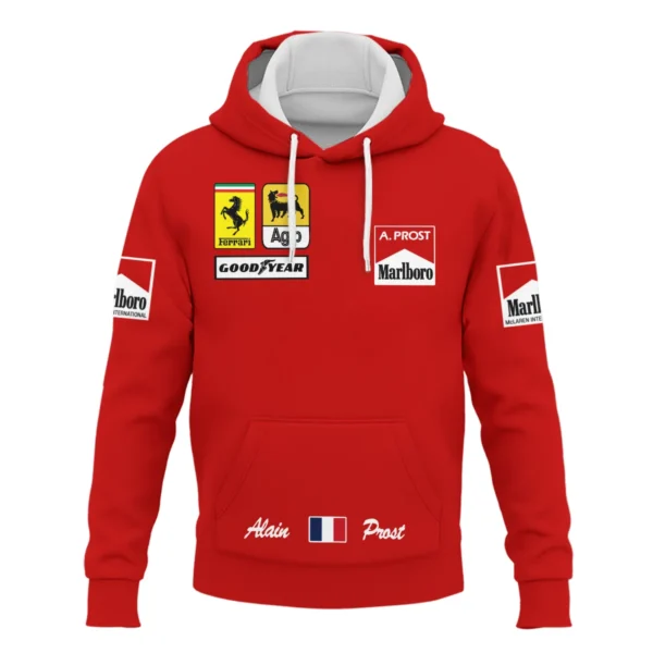 1990 Alain Prost Racing Costume Ferrari F1 Team Hoodie BLVAAP070725A02HD - Image 2