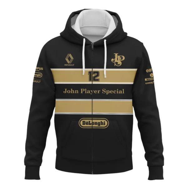 1985 Ayrton Senna John Player Special - Lotus Renault Zipper Hoodie BL3725A1ZHD - Image 2