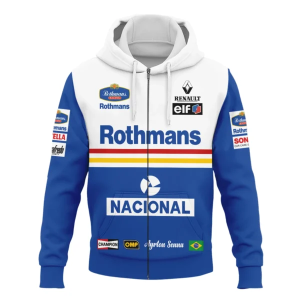 1994 Ayrton Senna Rothmans Williams Renault F1 Racing Team Zipper Hoodie BL3725A6ZHD - Image 2
