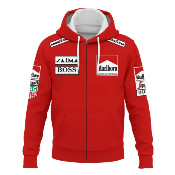 1985 Alain Prost Racing Suit McLaren F1 Team Zipper Hoodie BLVAAP070725A04ZHD - Image 2