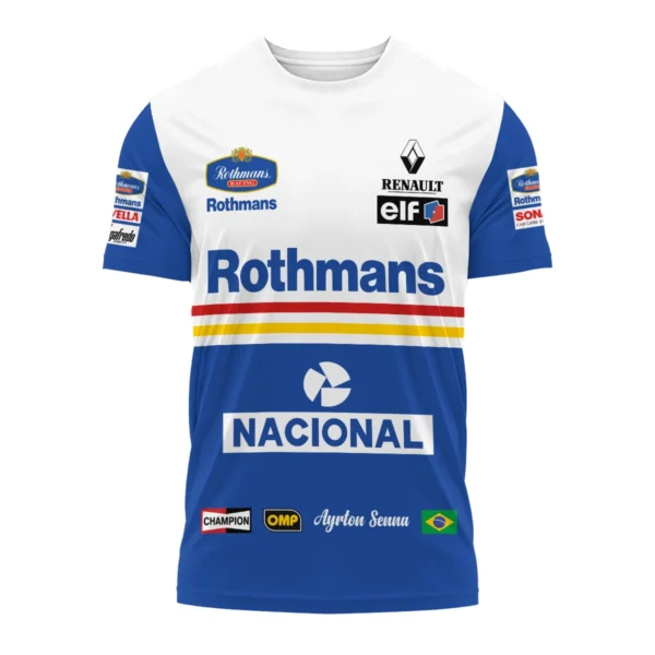 1994 Ayrton Senna Rothmans Williams Renault F1 Racing Team T-Shirt BL3725A6TS - Image 2