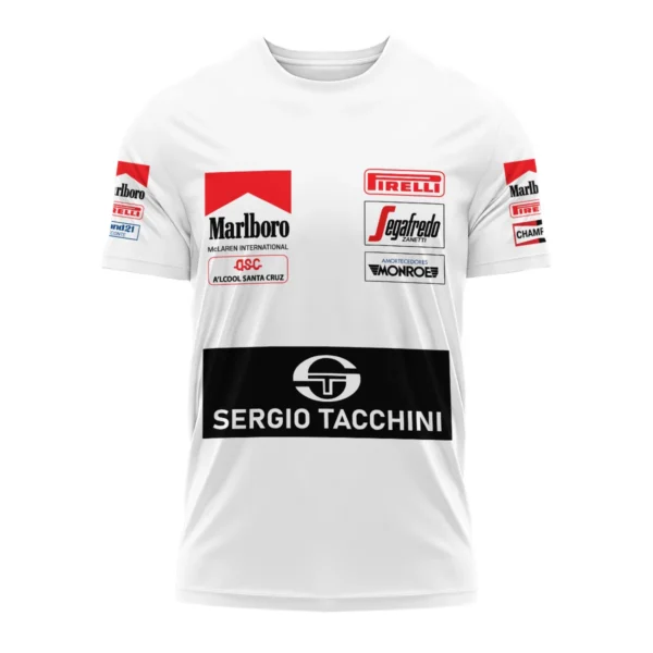 1984 Ayrton Senna Sergio Tacchini Toleman F1 Promotional Team T-Shirt BL3725A7TS - Image 2