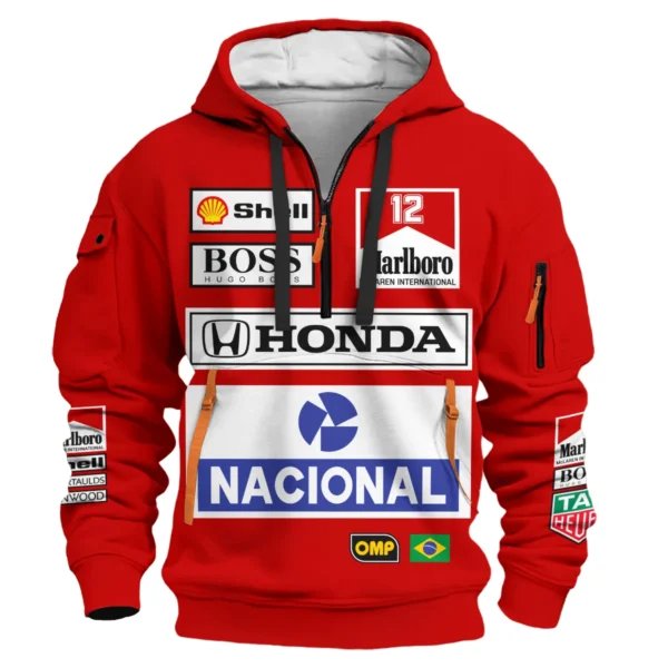 1988 Ayrton Senna Honda Race Suit Marlboro McLaren Hoodie Half Zipper BL3725A2HDF - Image 2