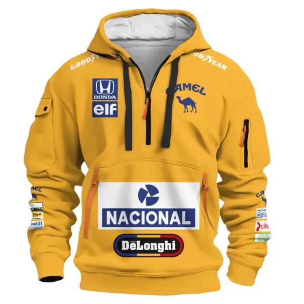 1987 Ayrton Senna Camel Honda Formula 1 Racing Team Hoodie Half Zipper BL3725A5HDF - Image 2
