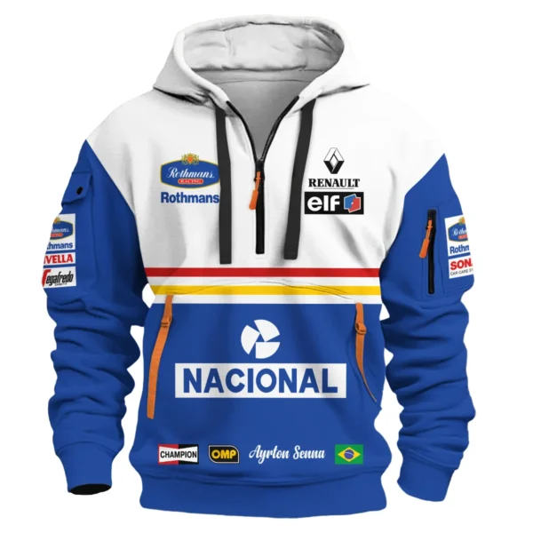 1994 Ayrton Senna Rothmans Williams Renault F1 Racing Team Hoodie Half Zipper BL3725A6HDF - Image 2