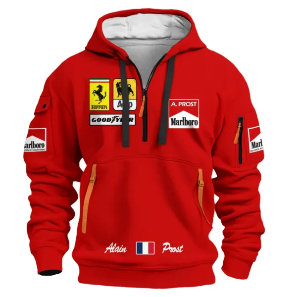 1990 Alain Prost Racing Costume Ferrari F1 Team Hoodie Half Zipper BLVAAP070725A02HDF - Image 2