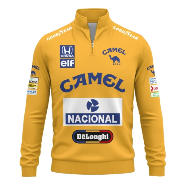 1987 Ayrton Senna Camel Honda Formula 1 Racing Team Quarter-Zip Sweatshirt BL3725A5QZS - Image 2