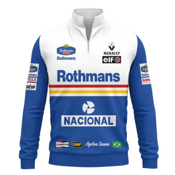 1994 Ayrton Senna Rothmans Williams Renault F1 Racing Team Quarter-Zip Sweatshirt BL3725A6QZS - Image 2