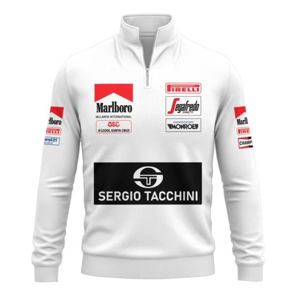 1984 Ayrton Senna Sergio Tacchini Toleman F1 Promotional Team Quarter-Zip Sweatshirt BL3725A7QZS - Image 2