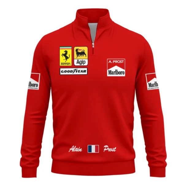 1990 Alain Prost Racing Costume Ferrari F1 Team Quarter-Zip Sweatshirt BLVAAP070725A02QZS - Image 2