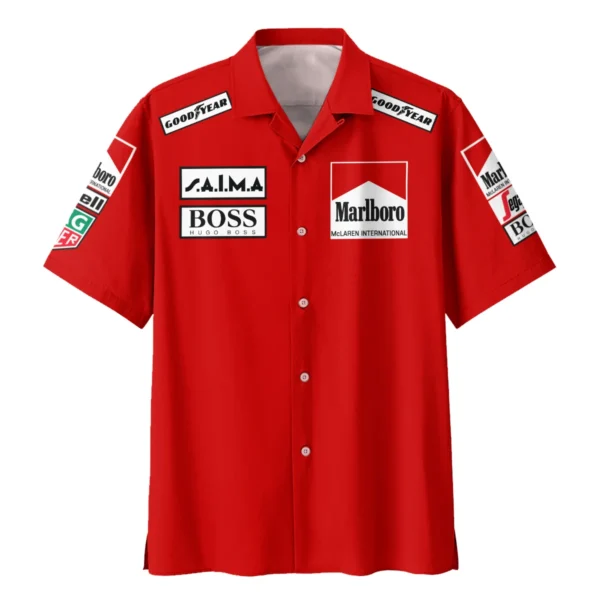 1985 Alain Prost Racing Suit McLaren F1 Team Hawaiian Shirt BLVAAP070725A04HW - Image 2