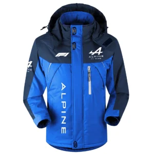 Alpine F1 Team Exclusive Logo Outdoor Plush Charging Suit Waterproof Windproof Jacket Detachable Hood BLF130525A1ALP - Blue