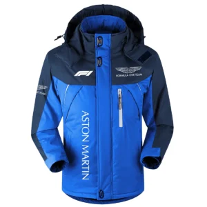 Aston Martin F1 Team Exclusive Logo Outdoor Plush Charging Suit Waterproof Windproof Jacket Detachable Hood BLF130525A1AM - Blue