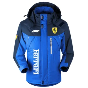 Ferrari F1 Team Exclusive Logo Outdoor Plush Charging Suit Waterproof Windproof Jacket Detachable Hood BLF130525A1FRR - Blue