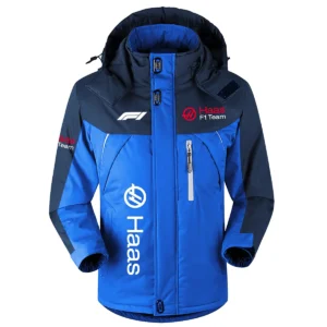 Haas F1 Team Exclusive Logo Outdoor Plush Charging Suit Waterproof Windproof Jacket Detachable Hood BLF130525A1HAAS - Blue