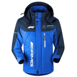 Mercedes F1 Team Exclusive Logo Outdoor Plush Charging Suit Waterproof Windproof Jacket Detachable Hood BLF130525A1MER - Blue
