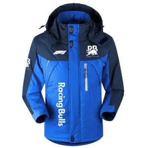 Racing Bulls F1 Team Exclusive Logo Outdoor Plush Charging Suit Waterproof Windproof Jacket Detachable Hood BLF130525A1RAC - Blue