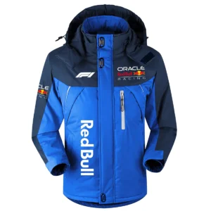 Red Bull Racing F1 Team Exclusive Logo Outdoor Plush Charging Suit Waterproof Windproof Jacket Detachable Hood BLF130525A1RBR - Blue