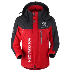 Volkswagen Exclusive Logo Outdoor Plush Charging Suit Waterproof Windproof Jacket Detachable Hood BLC21525A1VWG - Red